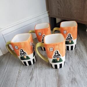 Vintage Collectable Mona Lisa Ceramic Mugs Cups Frangelico & Coffee Set of 4